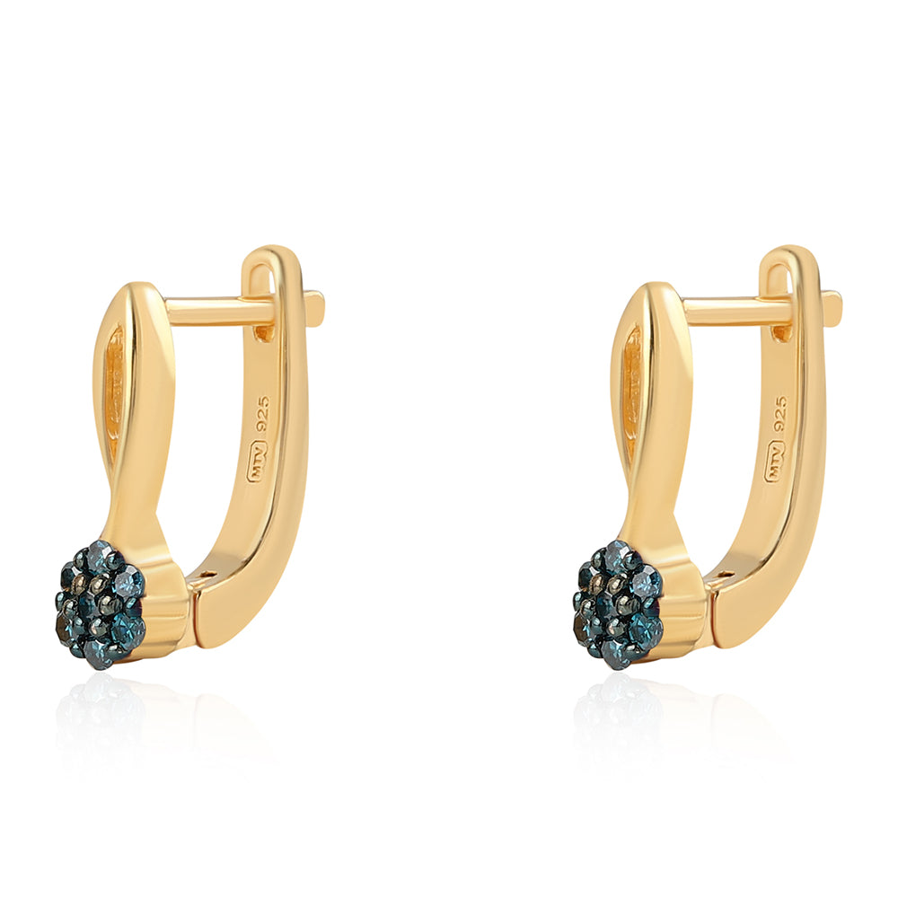 Cercei din Argint 925 Placat cu Aur ( 1.94 grame ) cu Diamant Albastru 0.14 Carate 2 