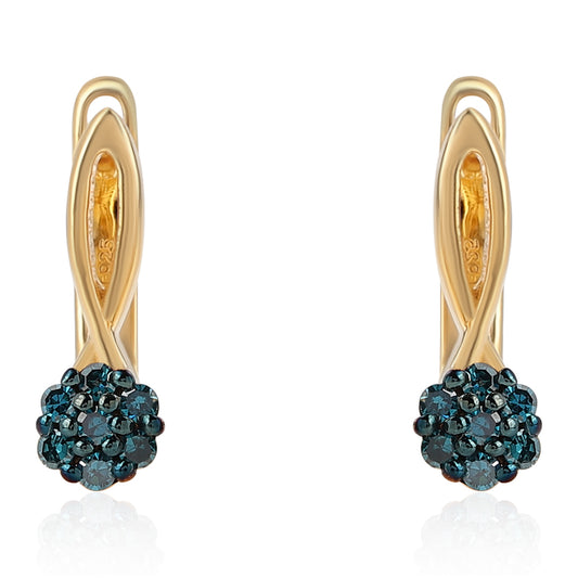 Cercei din Argint 925 Placat cu Aur ( 1.94 grame ) cu Diamant Albastru 0.14 Carate