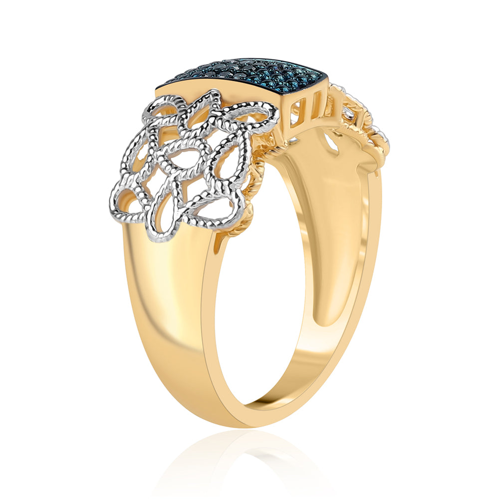 Inel din Argint 925 Placat cu Aur ( 4.85 grame ) cu Diamant Albastru 0.06 Carate 2 
