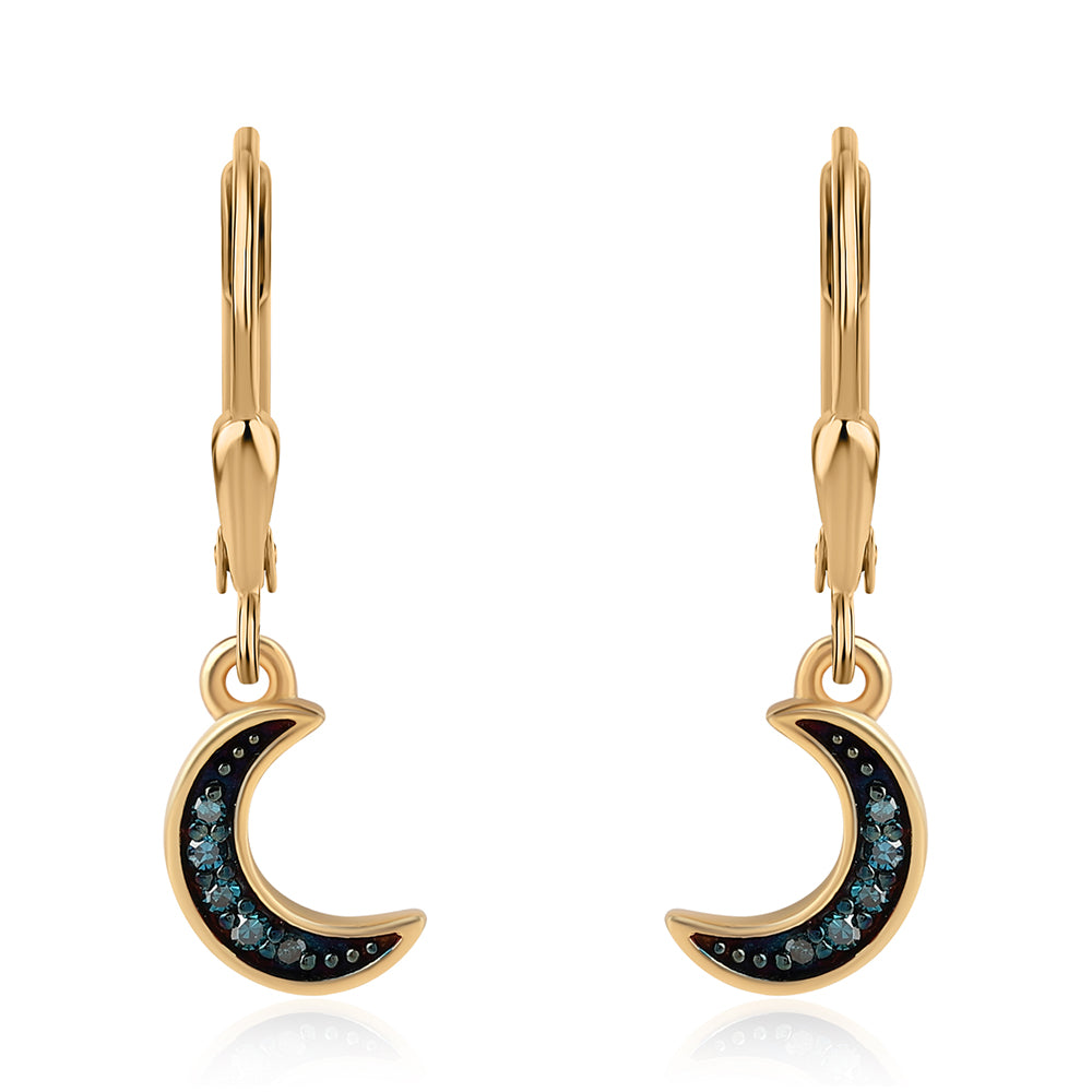 Cercei din Argint 925 Placat cu Aur ( 1.6 grame ) cu Diamant Albastru 0.07 Carate