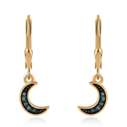 Cercei din Argint 925 Placat cu Aur ( 1.6 grame ) cu Diamant Albastru 0.07 Carate