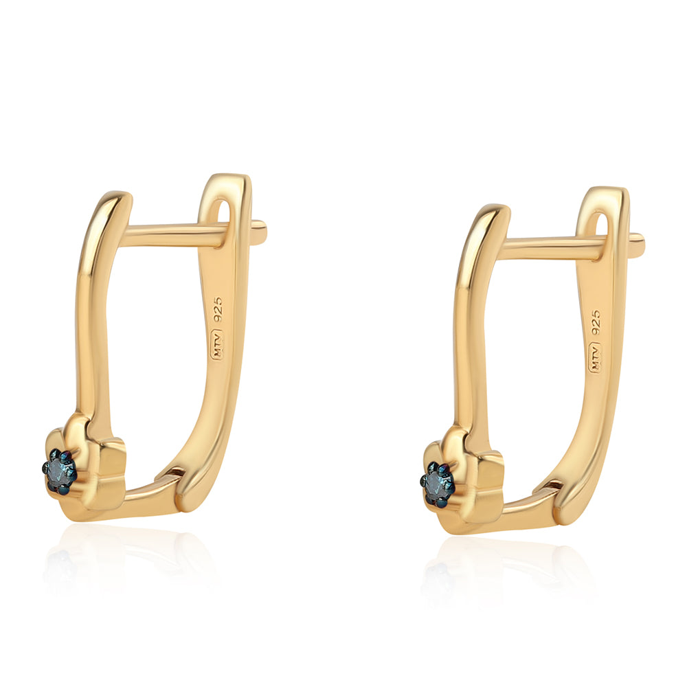 Cercei din Argint 925 Placat cu Aur ( 1.67 grame ) cu Diamant Albastru 0.03 Carate 2 