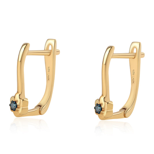 Cercei din Argint 925 Placat cu Aur ( 1.67 grame ) cu Diamant Albastru 0.03 Carate