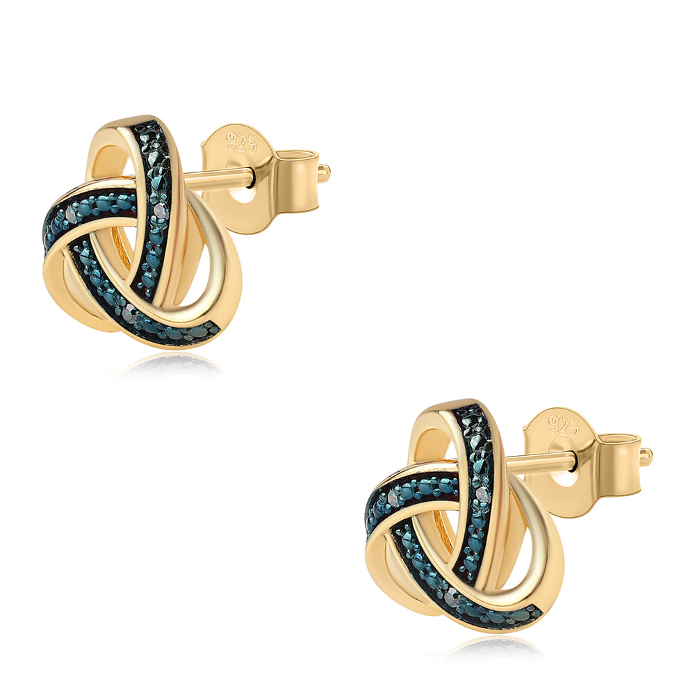 Cercei din Argint 925 Placat cu Aur ( 2.77 grame ) cu Diamant Albastru 0.03 Carate 2 