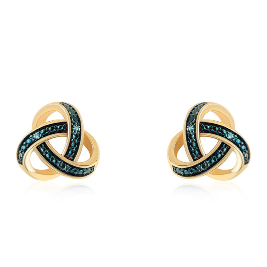 Cercei din Argint 925 Placat cu Aur ( 2.77 grame ) cu Diamant Albastru 0.03 Carate