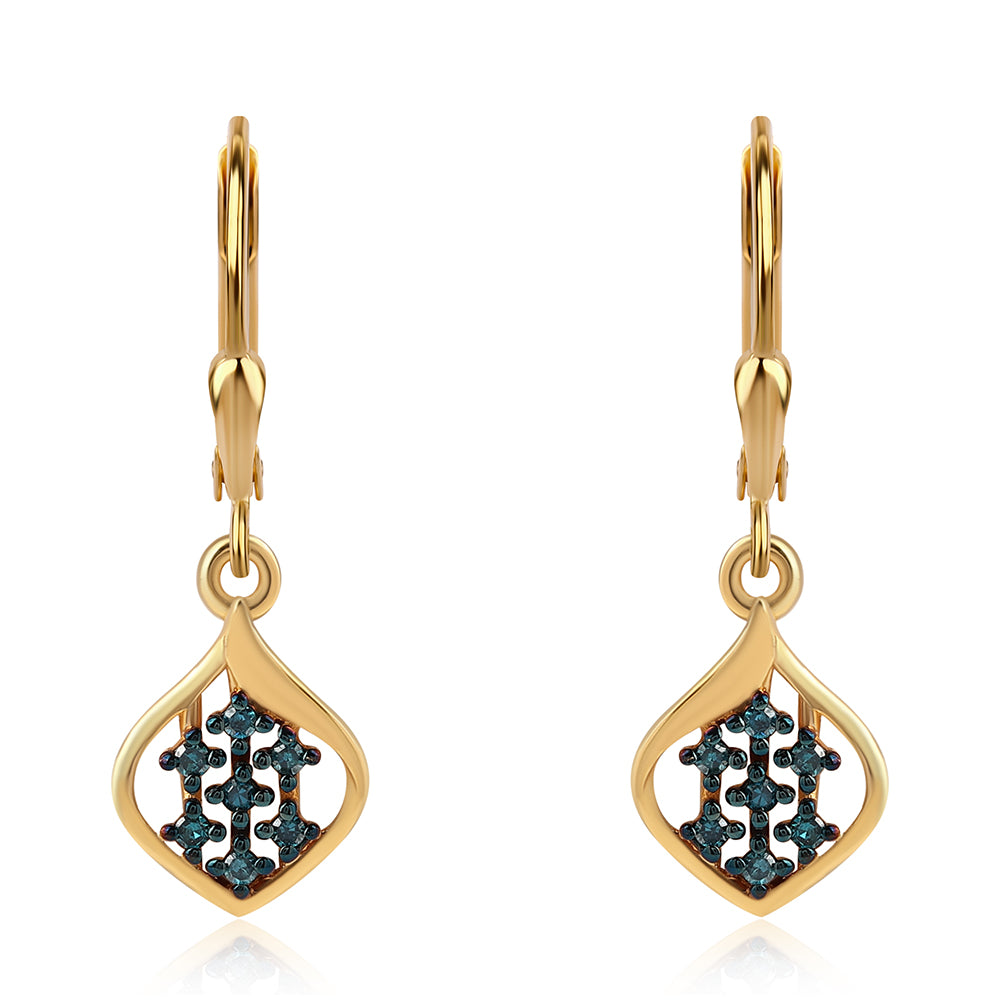Cercei din Argint 925 Placat cu Aur ( 2.02 grame ) cu Diamant Albastru 0.14 Carate 1 