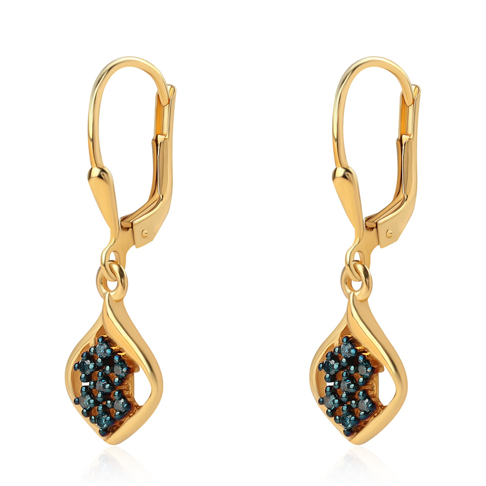 Cercei din Argint 925 Placat cu Aur ( 2.02 grame ) cu Diamant Albastru 0.14 Carate 2 