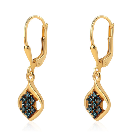 Cercei din Argint 925 Placat cu Aur ( 2.02 grame ) cu Diamant Albastru 0.14 Carate