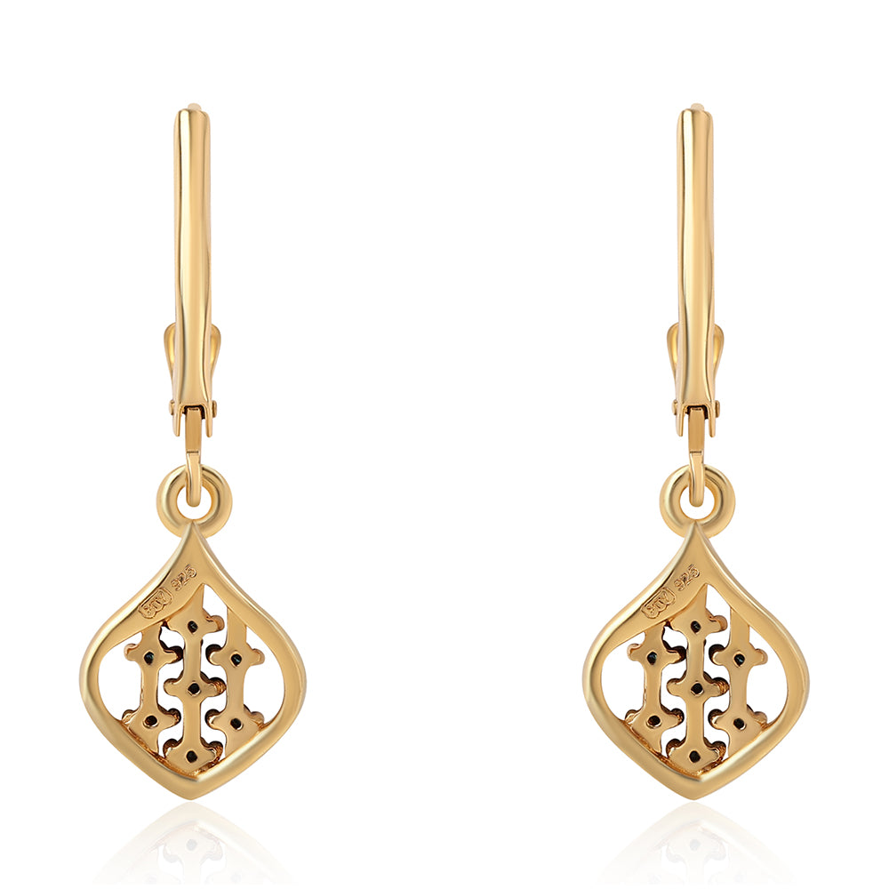 Cercei din Argint 925 Placat cu Aur ( 2.02 grame ) cu Diamant Albastru 0.14 Carate 3 