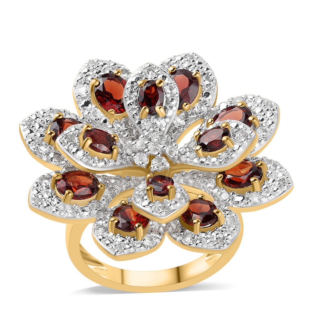 Inel din Argint 925 Placat cu Aur ( 9.85 grame ) cu Granat Barton și Topaz Alb 6.8 Carate