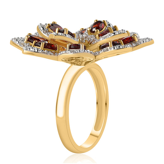 Inel din Argint 925 Placat cu Aur ( 9.85 grame ) cu Granat Barton și Topaz Alb 6.8 Carate