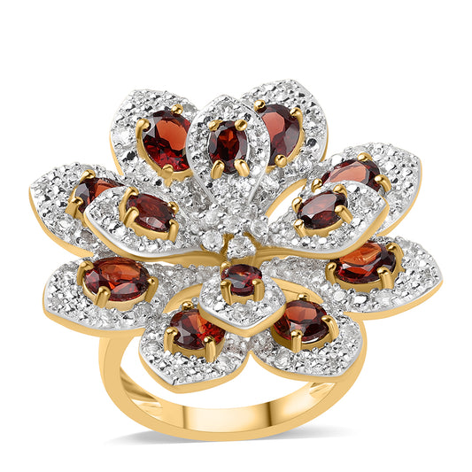 Inel din Argint 925 Placat cu Aur ( 9.85 grame ) cu Granat Barton și Topaz Alb 6.8 Carate