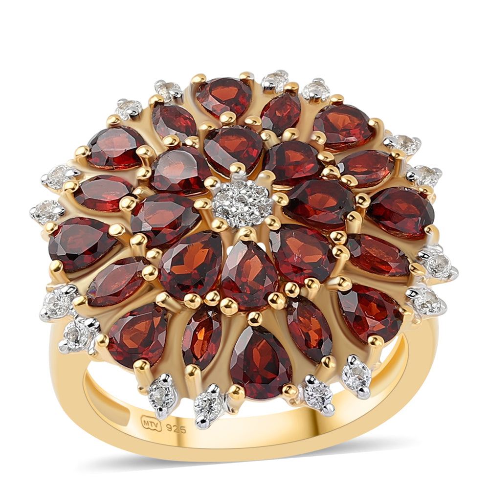 Inel din Argint 925 Placat cu Aur ( 5.76 grame ) cu Granat Barton și Topaz Alb 4.23 Carate