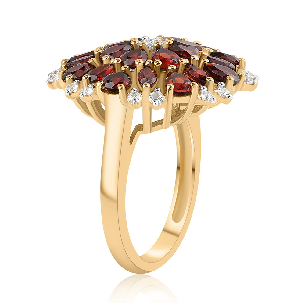 Inel din Argint 925 Placat cu Aur ( 5.76 grame ) cu Granat Barton și Topaz Alb 4.23 Carate 2 