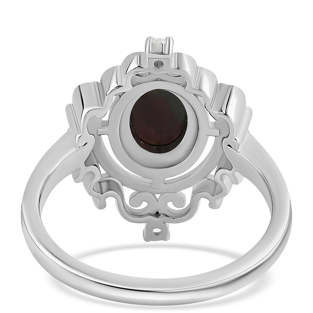 Inel din Argint 925 ( 4.07 grame ) cu Opal Etiopian Negru Lega Dembi și Topaz Alb 0.9 Carate 3 
