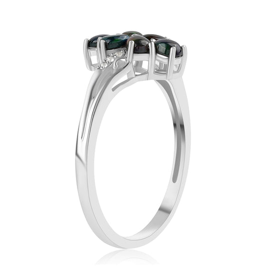 Inel din Argint 925 ( 2.25 grame ) cu Opal Etiopian Negru Lega Dembi și Topaz Alb 1.92 Carate