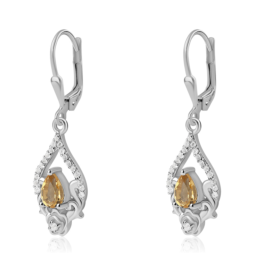 Cercei din Argint 925 ( 4 grame ) cu Citrin și Topaz Alb 1.12 Carate