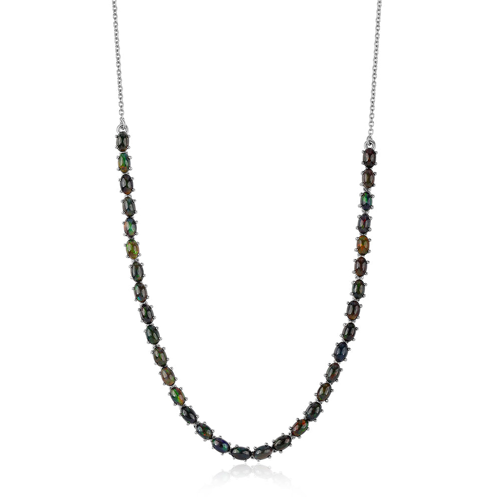 Colier din Argint 925 ( 7.37 grame ) cu Opal Etiopian Negru Lega Dembi 5.28 Carate