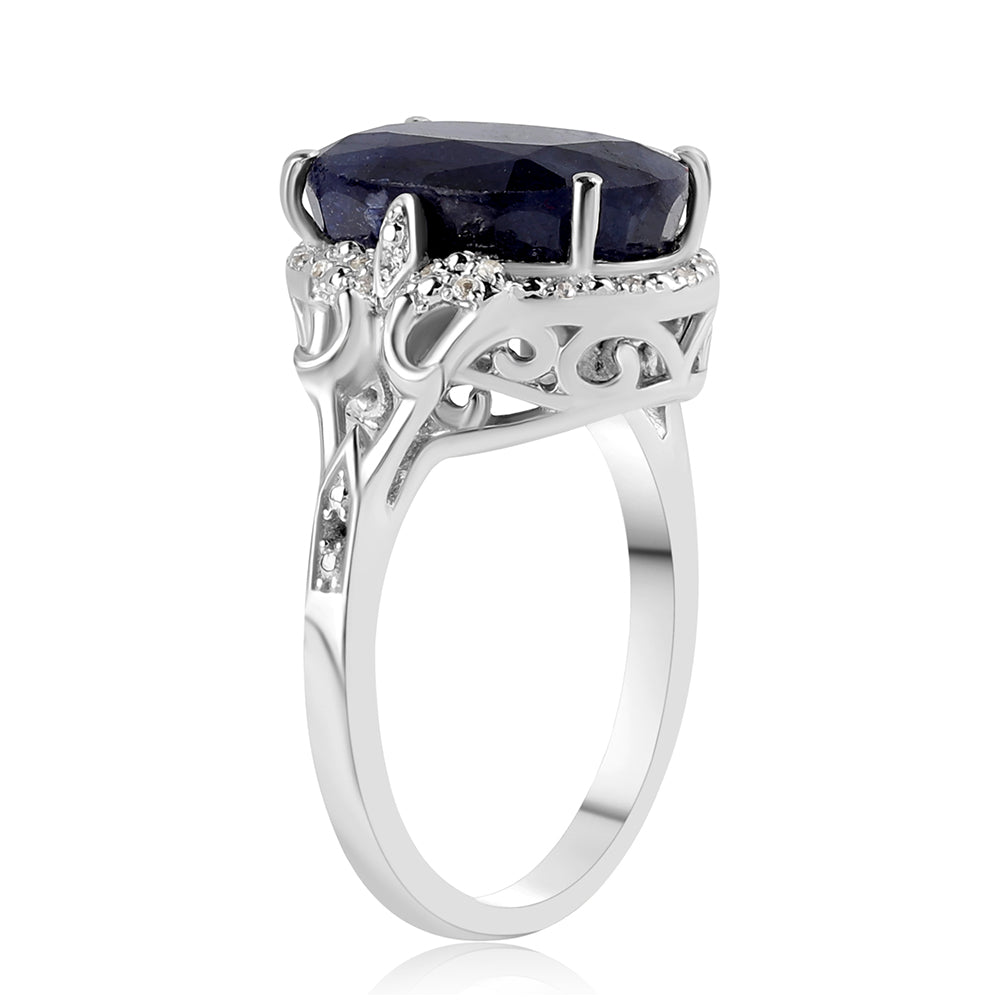 Inel din Argint 925 ( 4.54 grame ) cu Safir Albastru Australian și Topaz Alb 8.73 Carate