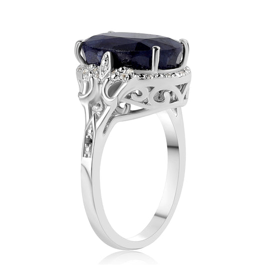 Inel din Argint 925 ( 4.54 grame ) cu Safir Albastru Australian și Topaz Alb 8.73 Carate