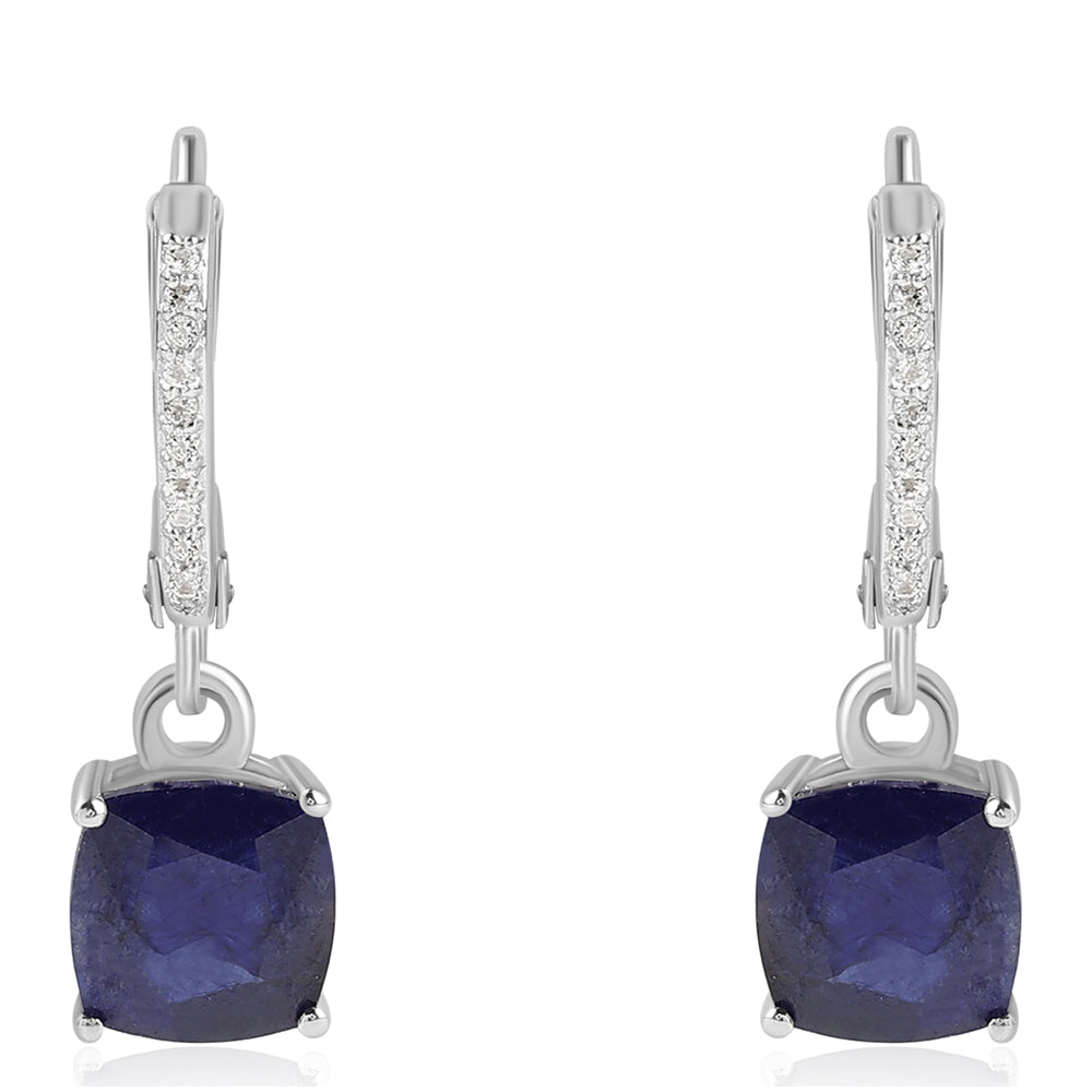 Cercei din Argint 925 ( 1.81 grame ) cu Safir Albastru Australian și Topaz Alb 5.7 Carate 1 