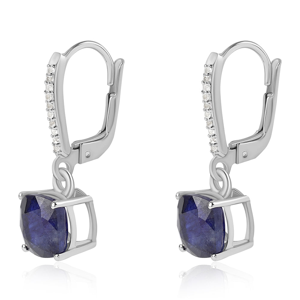 Cercei din Argint 925 ( 1.81 grame ) cu Safir Albastru Australian și Topaz Alb 5.7 Carate 2 