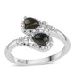 Inel din Argint 925 ( 3.43 grame ) cu Opal Etiopian Negru Lega Dembi și Topaz Alb 0.65 Carate
