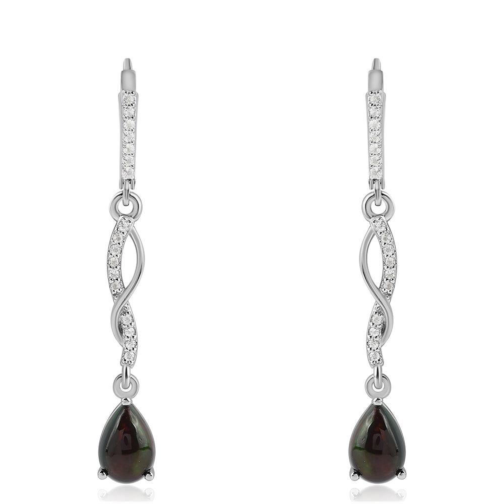 Cercei din Argint 925 ( 3.1 grame ) cu Opal Etiopian Negru Lega Dembi și Topaz Alb 1.8 Carate 1 
