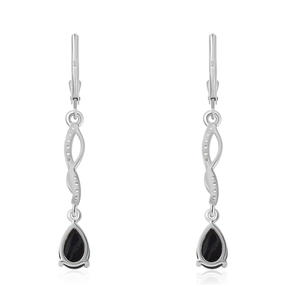 Cercei din Argint 925 ( 3.1 grame ) cu Opal Etiopian Negru Lega Dembi și Topaz Alb 1.8 Carate