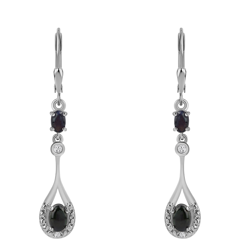 Cercei din Argint 925 ( 3.13 grame ) cu Opal Etiopian Negru Lega Dembi și Topaz Alb 1.04 Carate 1 