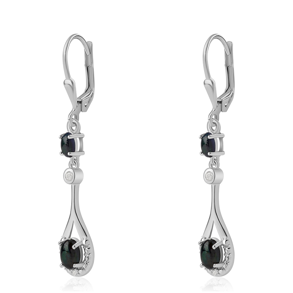 Cercei din Argint 925 ( 3.13 grame ) cu Opal Etiopian Negru Lega Dembi și Topaz Alb 1.04 Carate 2 