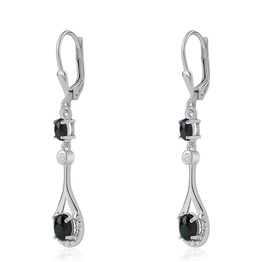 Cercei din Argint 925 ( 3.13 grame ) cu Opal Etiopian Negru Lega Dembi și Topaz Alb 1.04 Carate