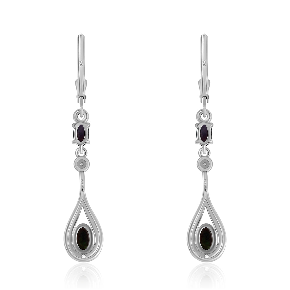 Cercei din Argint 925 ( 3.13 grame ) cu Opal Etiopian Negru Lega Dembi și Topaz Alb 1.04 Carate 3 