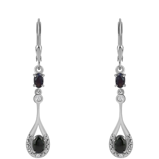 Cercei din Argint 925 ( 3.13 grame ) cu Opal Etiopian Negru Lega Dembi și Topaz Alb 1.04 Carate