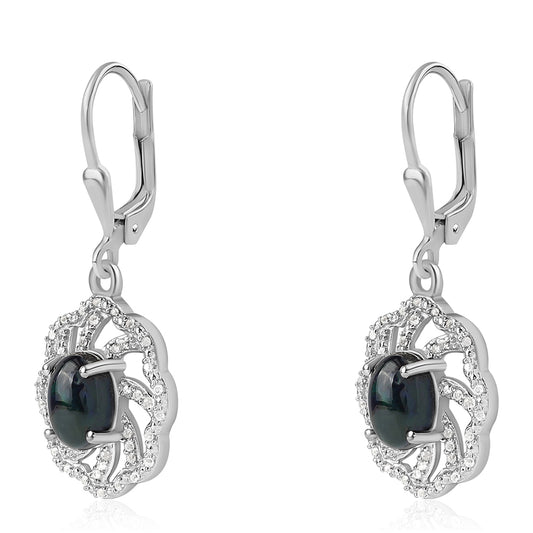 Cercei din Argint 925 ( 4.12 grame ) cu Opal Etiopian Negru Lega Dembi și Topaz Alb 1.94 Carate