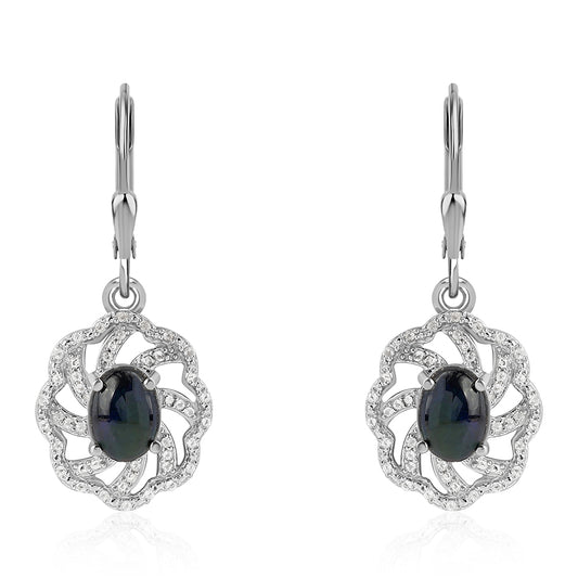 Cercei din Argint 925 ( 4.12 grame ) cu Opal Etiopian Negru Lega Dembi și Topaz Alb 1.94 Carate