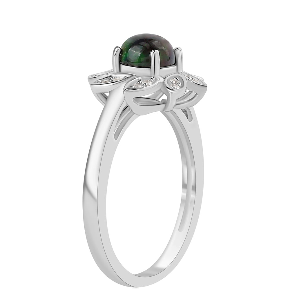 Inel din Argint 925 ( 3.06 grame ) cu Opal Etiopian Negru Lega Dembi și Topaz Alb 0.71 Carate 2 