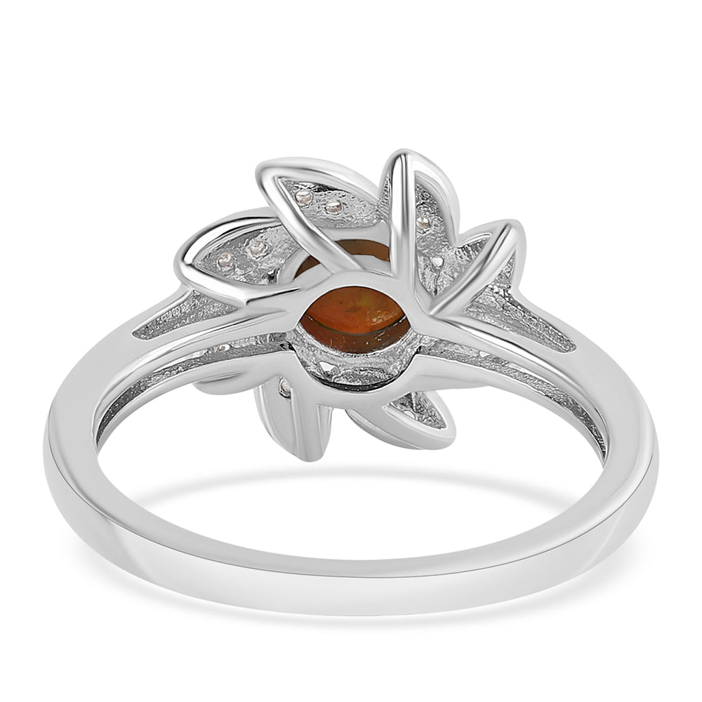 Inel din Argint 925 ( 3.06 grame ) cu Opal Etiopian Negru Lega Dembi și Topaz Alb 0.71 Carate