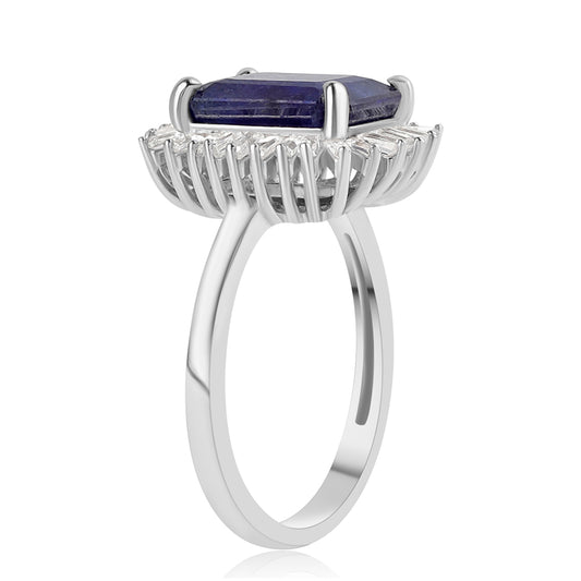 Inel din Argint 925 ( 2.39 grame ) cu Safir Albastru Australian și Topaz Alb 8.66 Carate