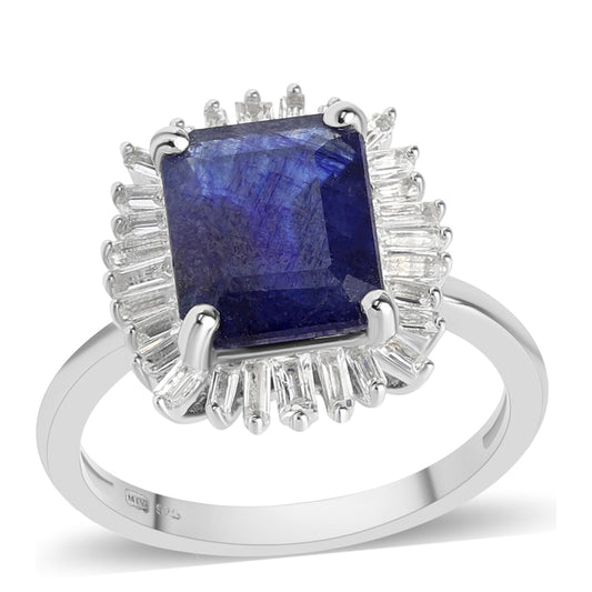 Inel din Argint 925 ( 2.39 grame ) cu Safir Albastru Australian și Topaz Alb 8.66 Carate