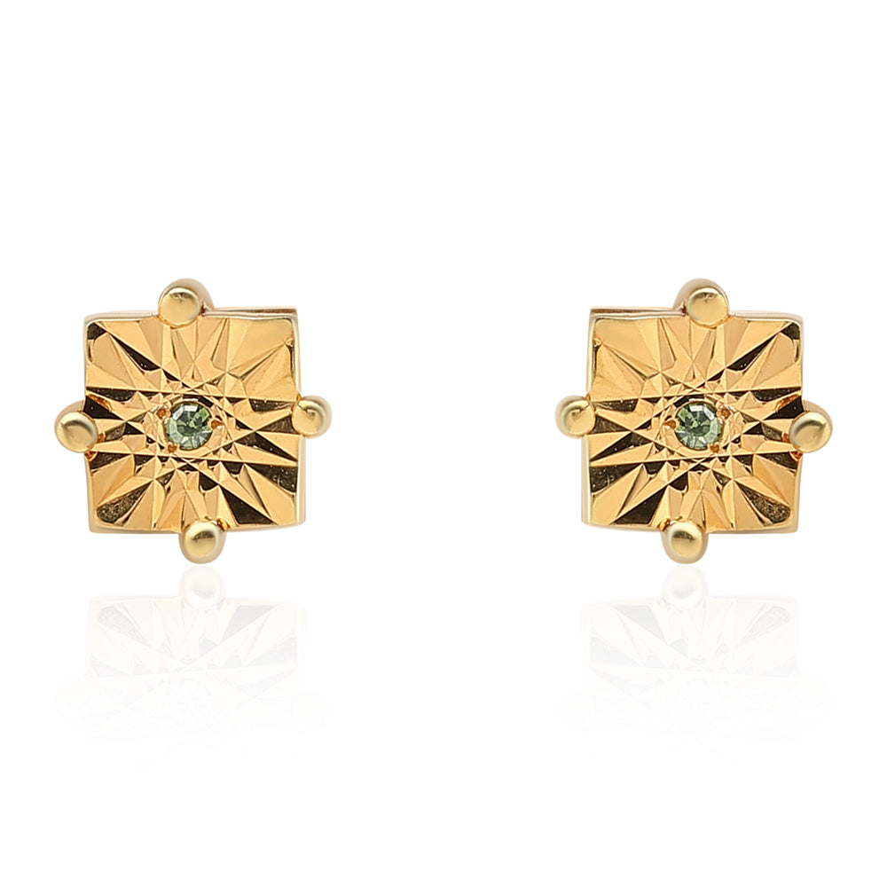 Cercei din Argint 925 Placat cu Aur ( 1.22 grame ) cu Diamant Verde 0.01 Carate 2 