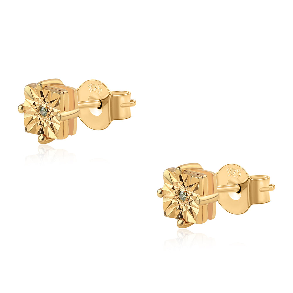 Cercei din Argint 925 Placat cu Aur ( 1.22 grame ) cu Diamant Verde 0.01 Carate 1 