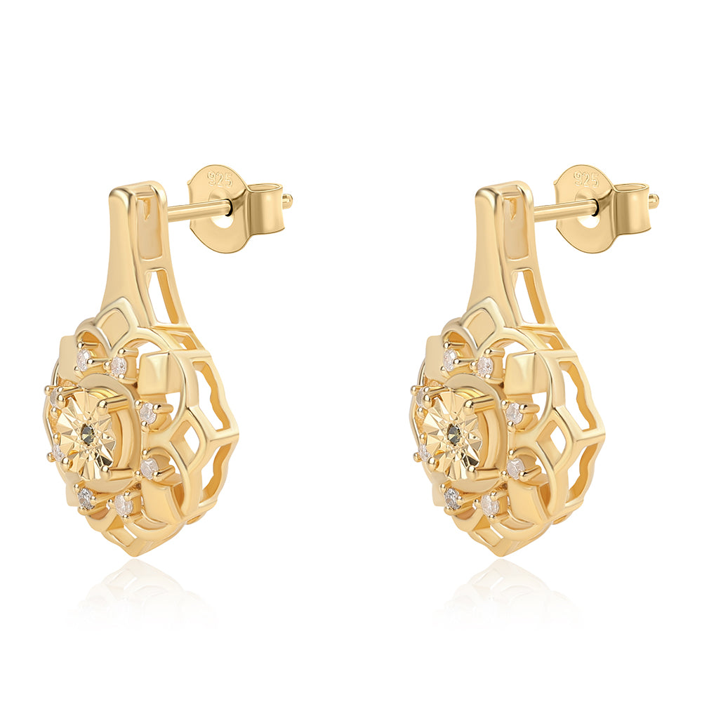 Cercei din Argint 925 Placat cu Aur ( 4.99 grame ) cu Diamant Verde și Diamant Alb 0.09 Carate 2 
