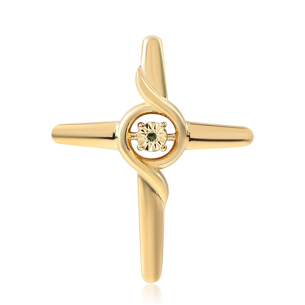 Cruce Pandantiv din Argint 925 Placat cu Aur ( 3.82 grame ) cu Diamant Verde 0.01 Carate 1 