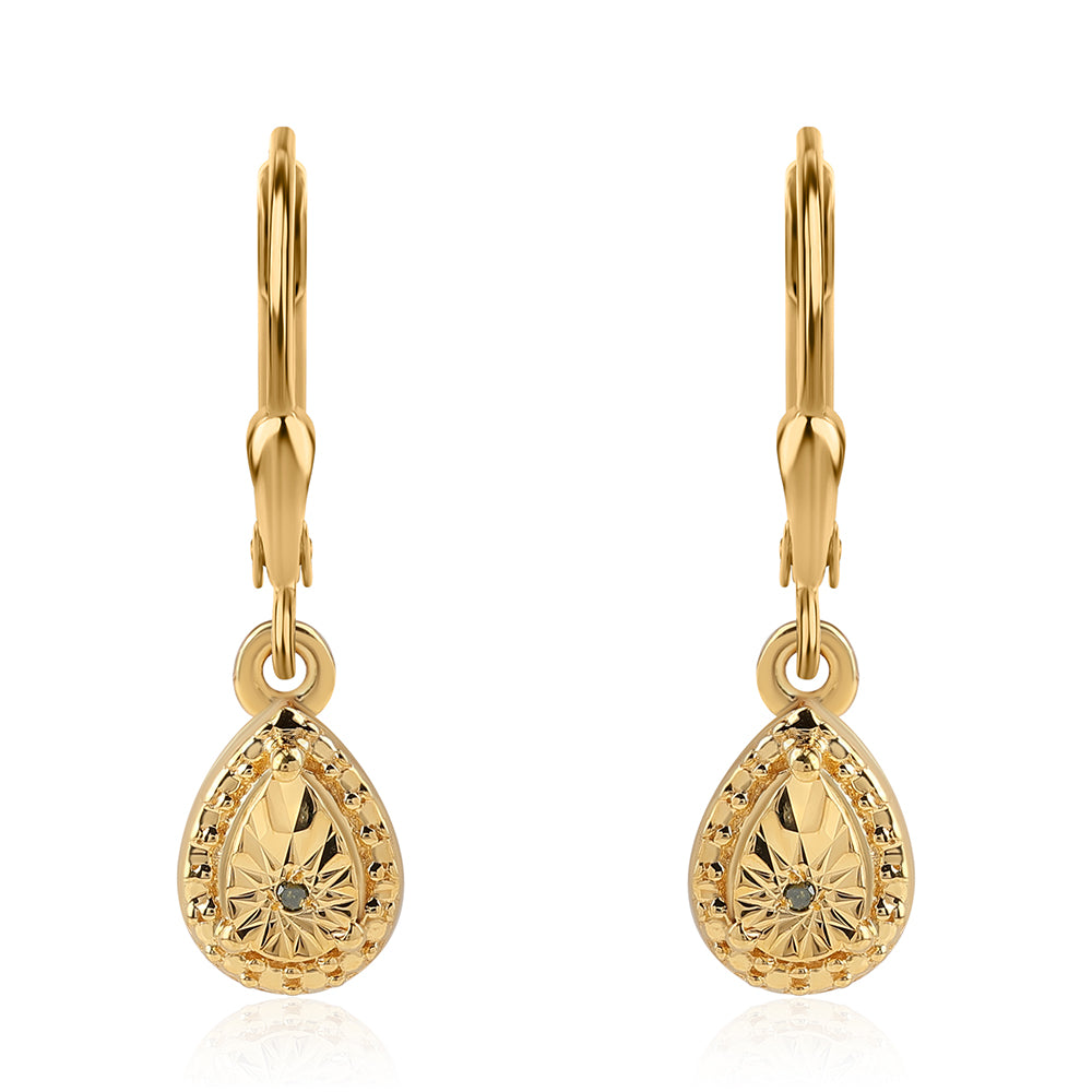 Cercei din Argint 925 Placat cu Aur ( 2.03 grame ) cu Diamant Verde 0.01 Carate 1 