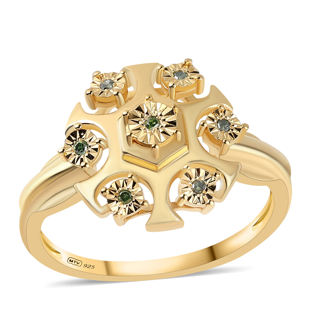 Inel din Argint 925 Placat cu Aur ( 3.97 grame ) cu Diamant Verde 0.04 Carate 1 