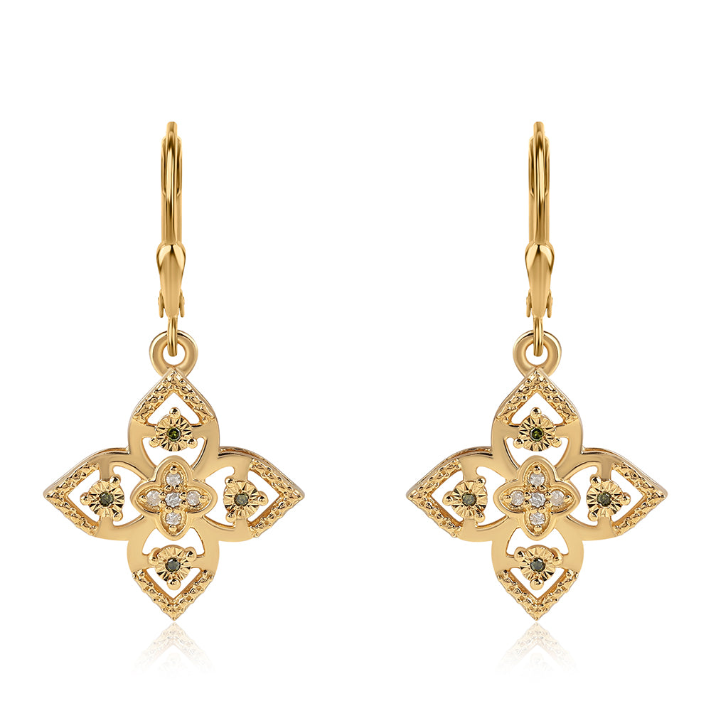 Cercei din Argint 925 Placat cu Aur ( 3.68 grame ) cu Diamant Verde și Diamant Alb 0.14 Carate