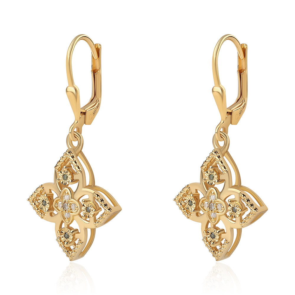Cercei din Argint 925 Placat cu Aur ( 3.68 grame ) cu Diamant Verde și Diamant Alb 0.14 Carate