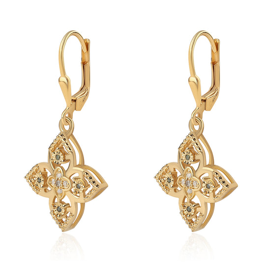Cercei din Argint 925 Placat cu Aur ( 3.68 grame ) cu Diamant Verde și Diamant Alb 0.14 Carate