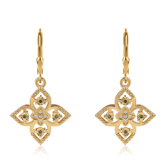 Cercei din Argint 925 Placat cu Aur ( 3.68 grame ) cu Diamant Verde și Diamant Alb 0.14 Carate